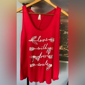 Vintage 90s Vanity Red Women’s Tank Top Size Small Love Wild Free Soul Shirt